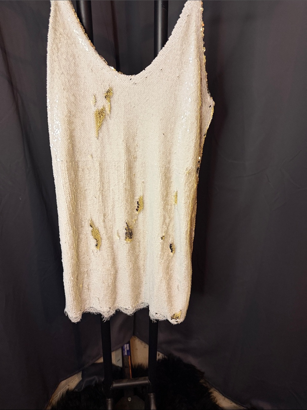 Free People Ivory Sequin Mini dress/ tunic  with Gold Accents